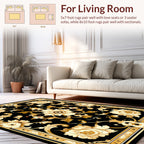 Ornate Gold Flower Patterned Rug