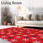 Red Reindeer Snowflake Forest Scene Rug