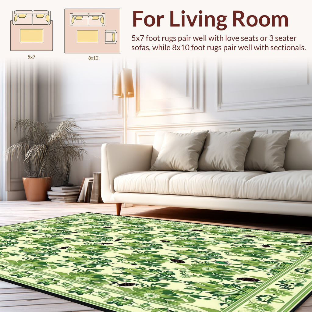 Green Floral Insect Nature Rug