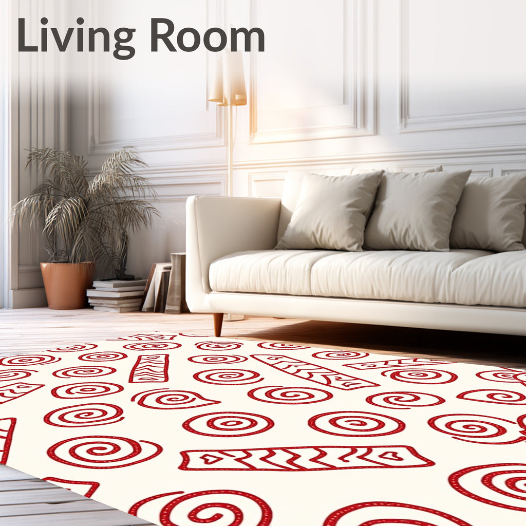 Crimson Swirls and Zigzag Rectangles Rug