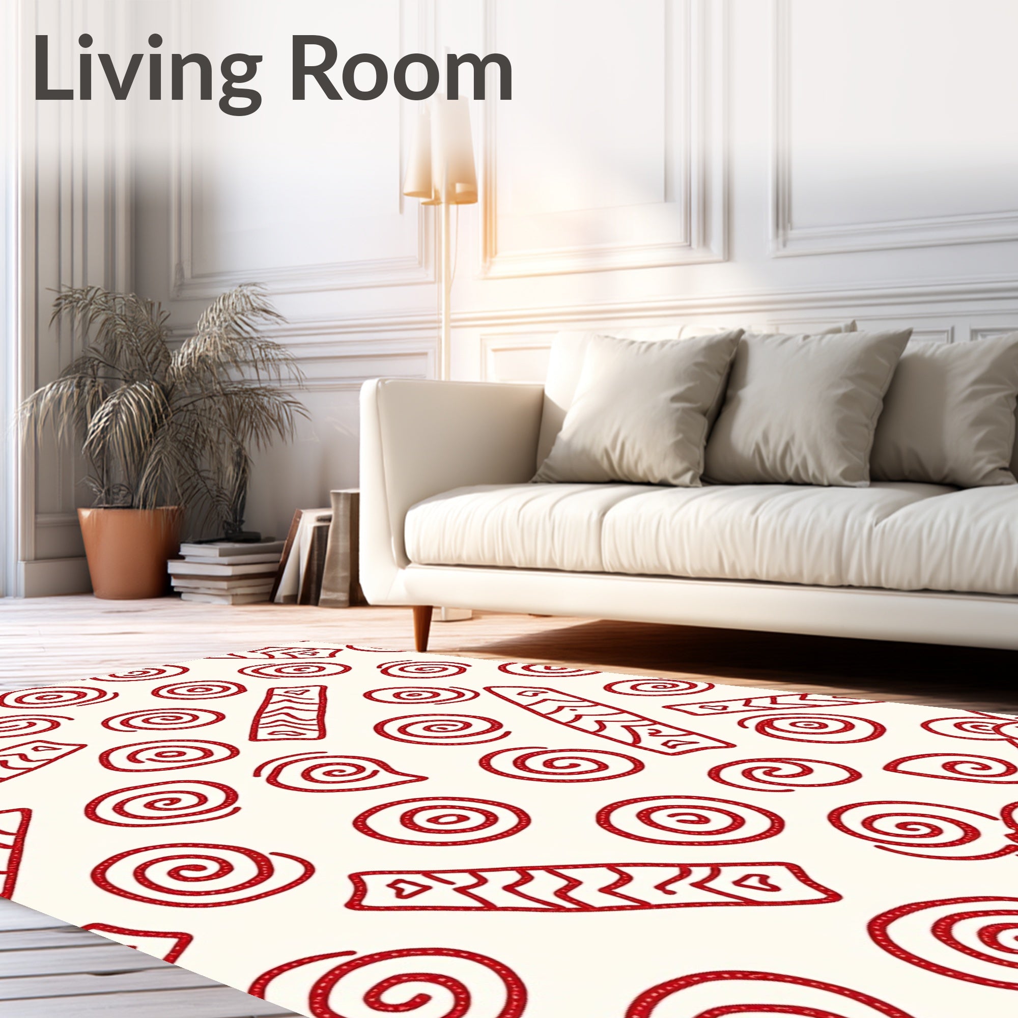 Crimson Swirls and Zigzag Rectangles Rug