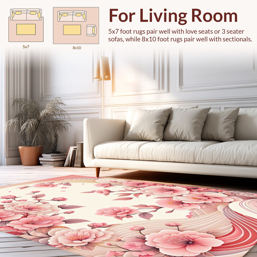 Delicate Pink Blossom Floral Pattern Rug
