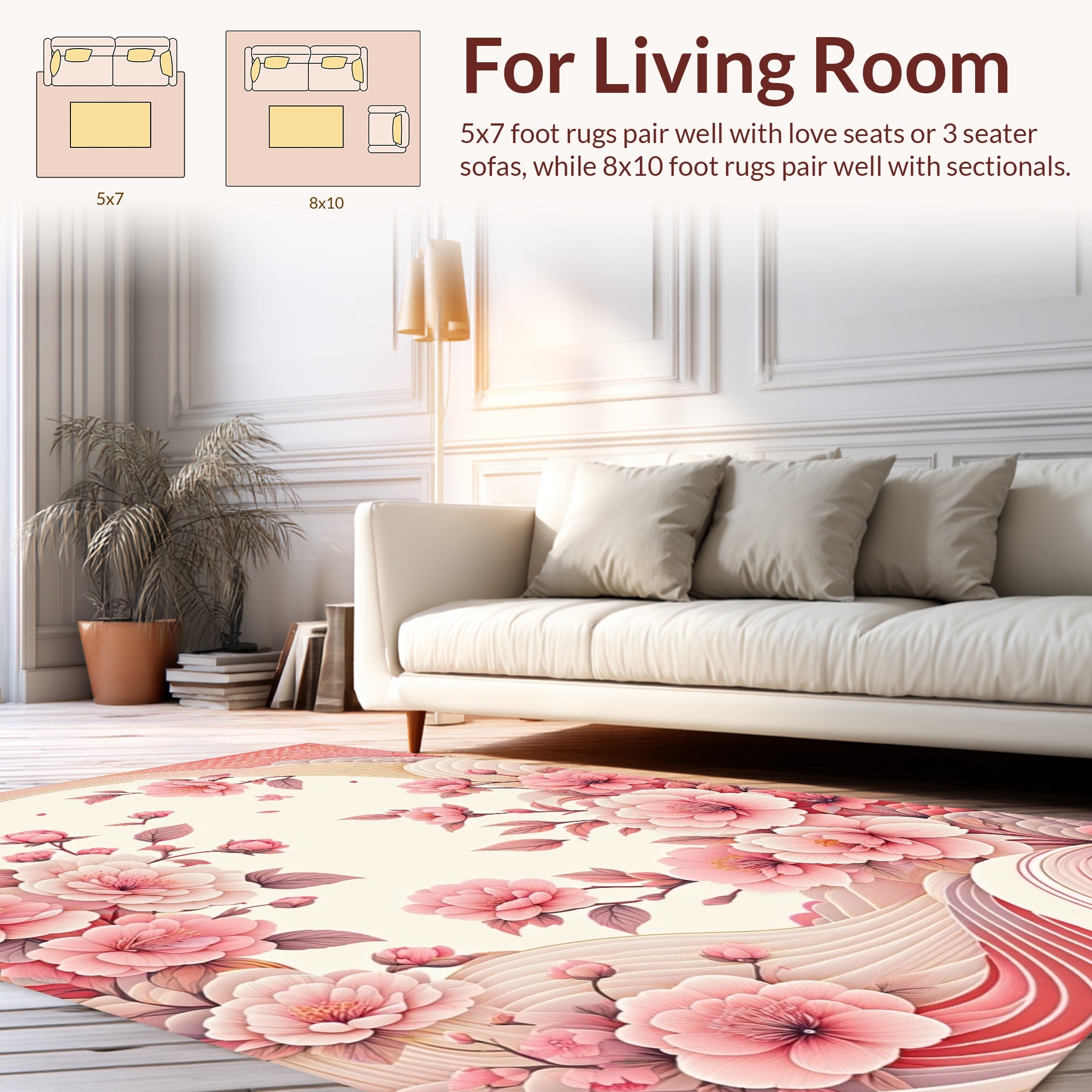 Delicate Pink Blossom Floral Pattern Rug
