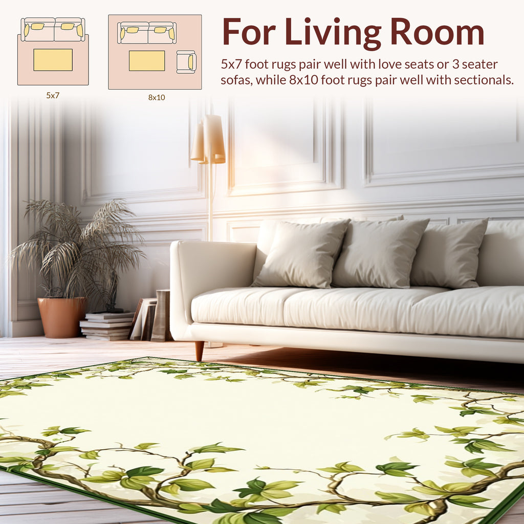 Vines And Green Leaves Botanical Pattern Rug