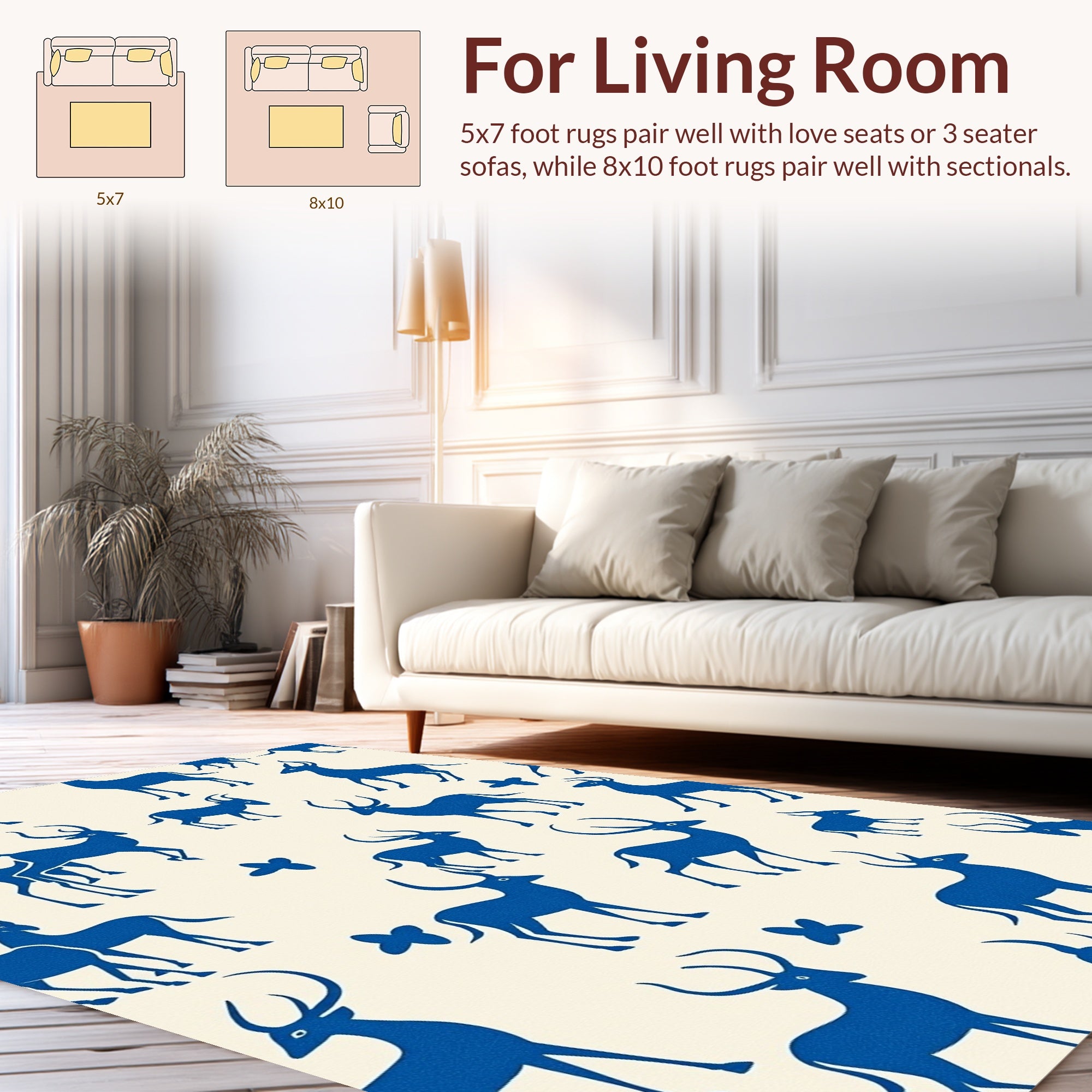 Stunning Blue Antelope Silhouette Pattern Rug