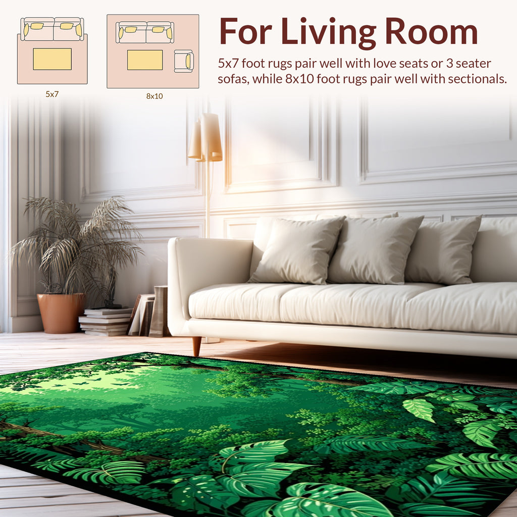 Lush Jungle Foliage Forest Scene Rug