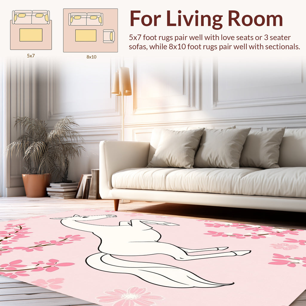 Graceful Horse and Cherry Blossom Design Rug