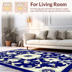 Cream Floral Cream Accents Dark Blue Rug