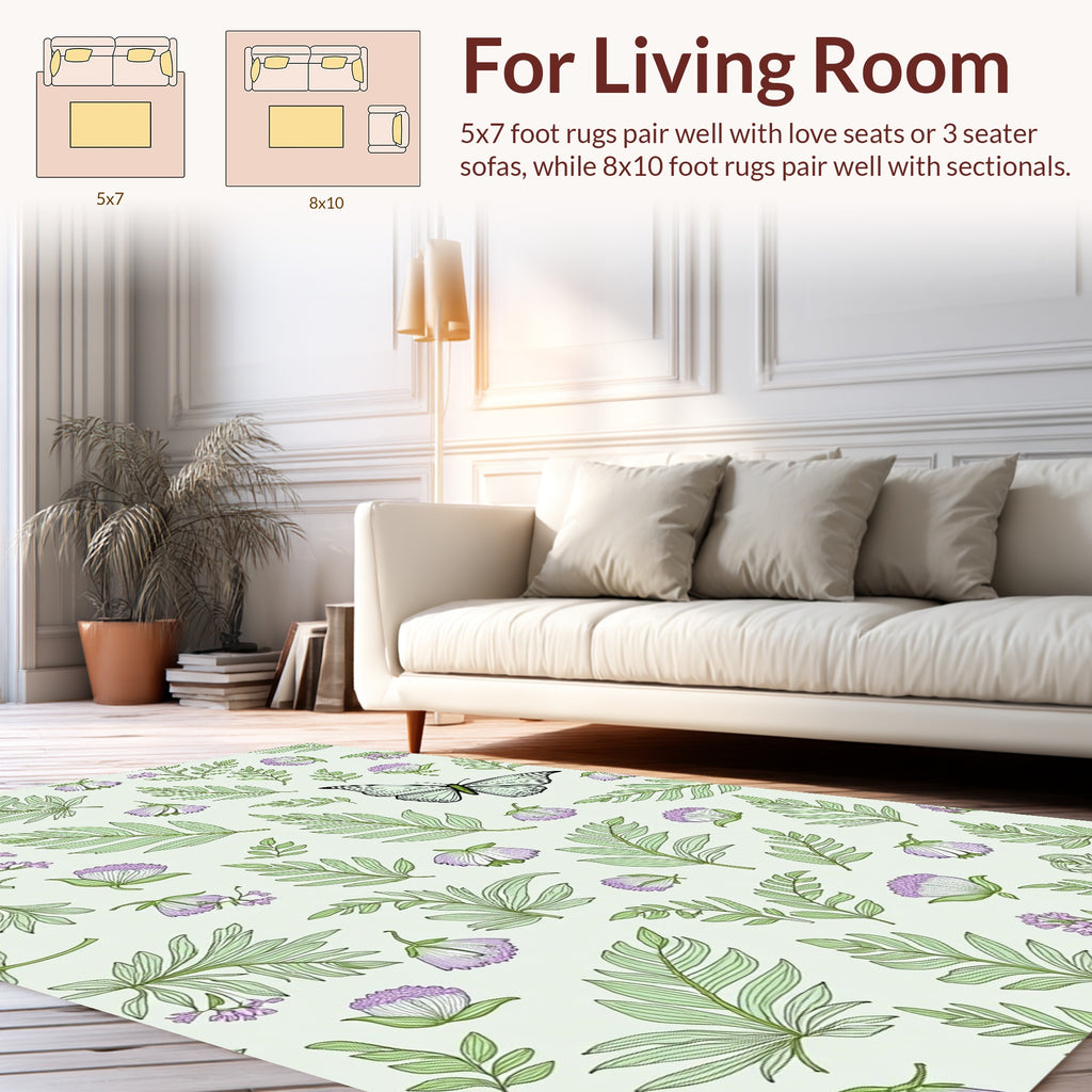 Nature's Garden Butterfly Botanical Pattern Rug
