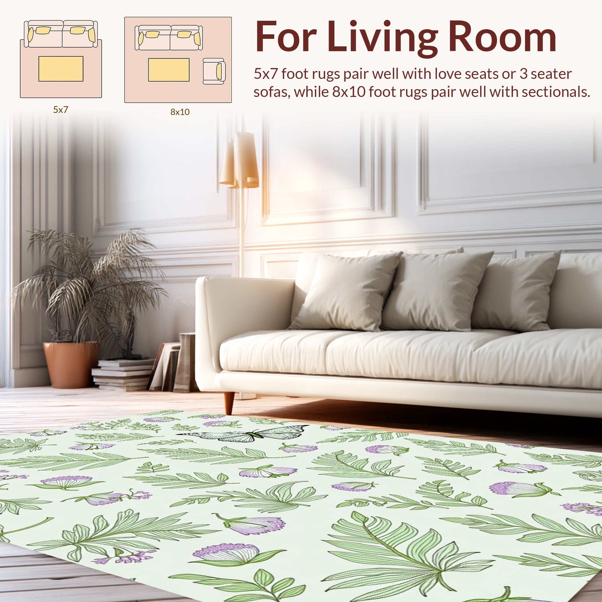 Nature's Garden Butterfly Botanical Pattern Rug