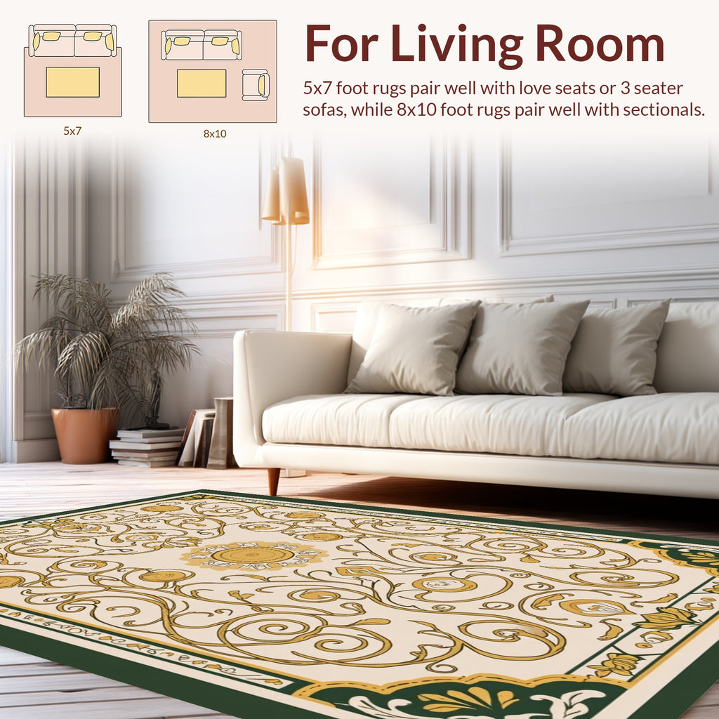 Elegant Gold Vine Floral Pattern Rug