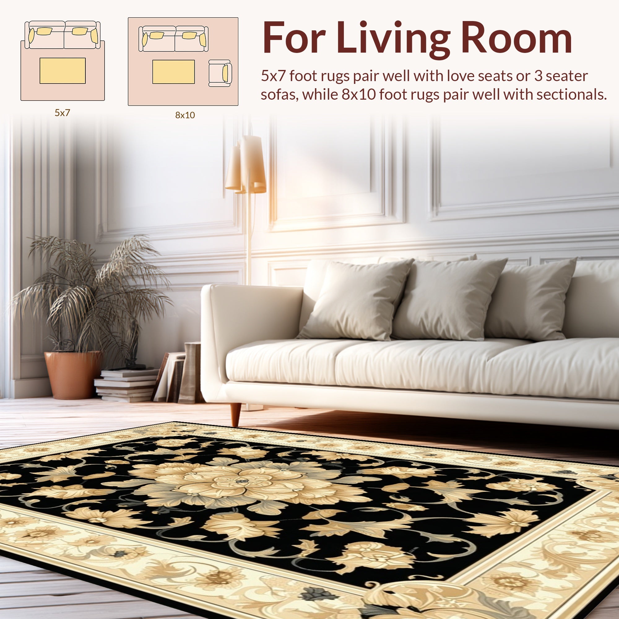 Ornate Floral Vintage Black Rug