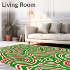 Crimson Swirls and Green Waves Rug
