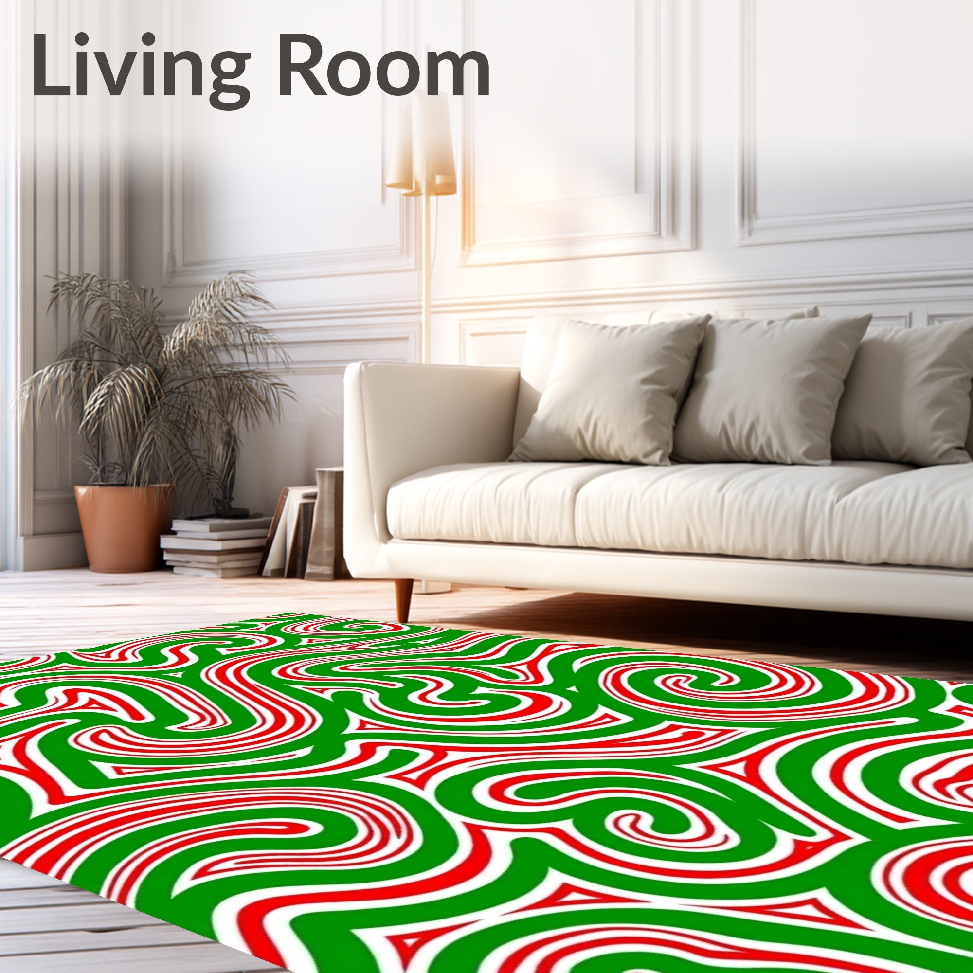 Crimson Swirls and Green Waves Rug
