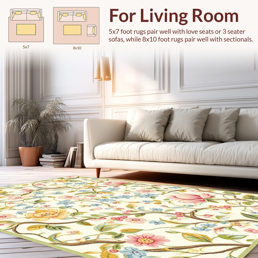 Charming Blush Pink Blue Blossom Vines Rug