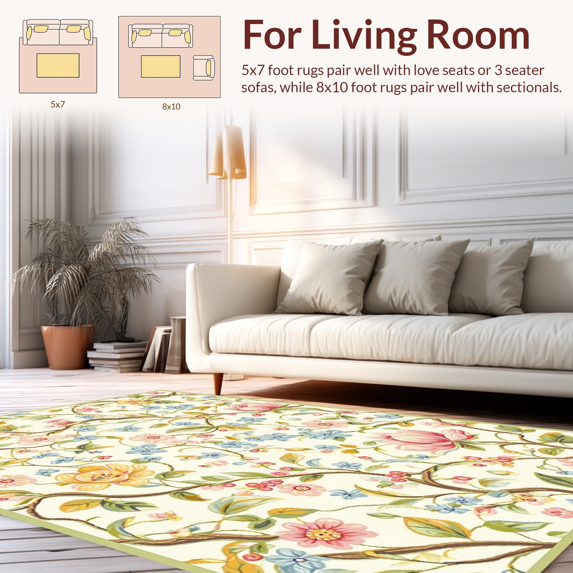 Charming Blush Pink Blue Blossom Vines Rug