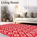 Crimson White Interlocking Geometric Medallion Rug