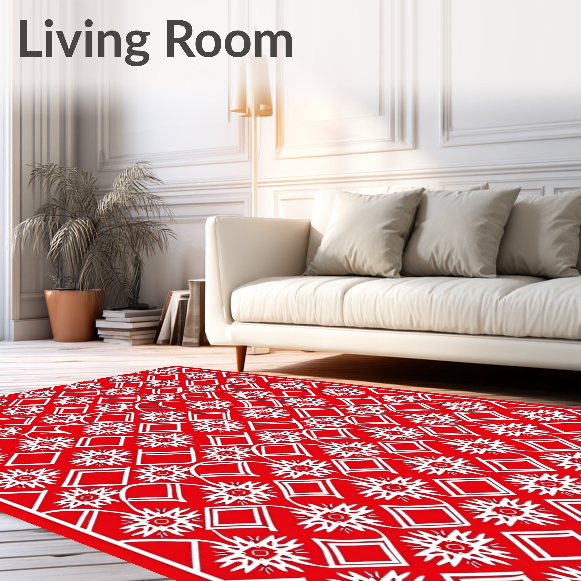Crimson White Interlocking Geometric Medallion Rug