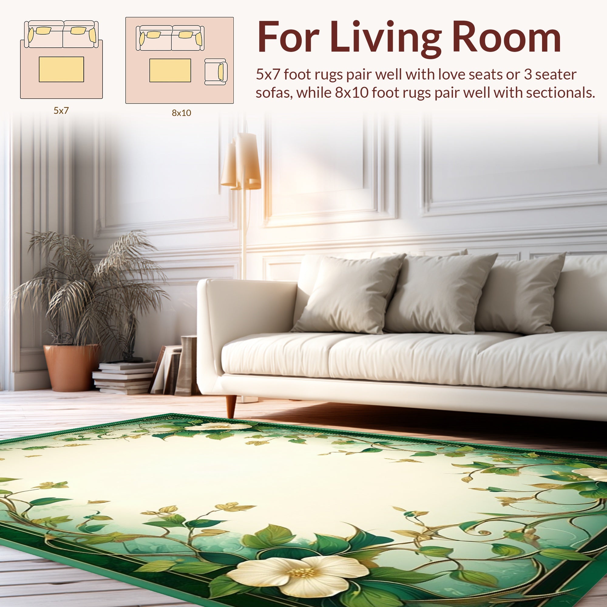 Elegant Green Floral Vines Rug