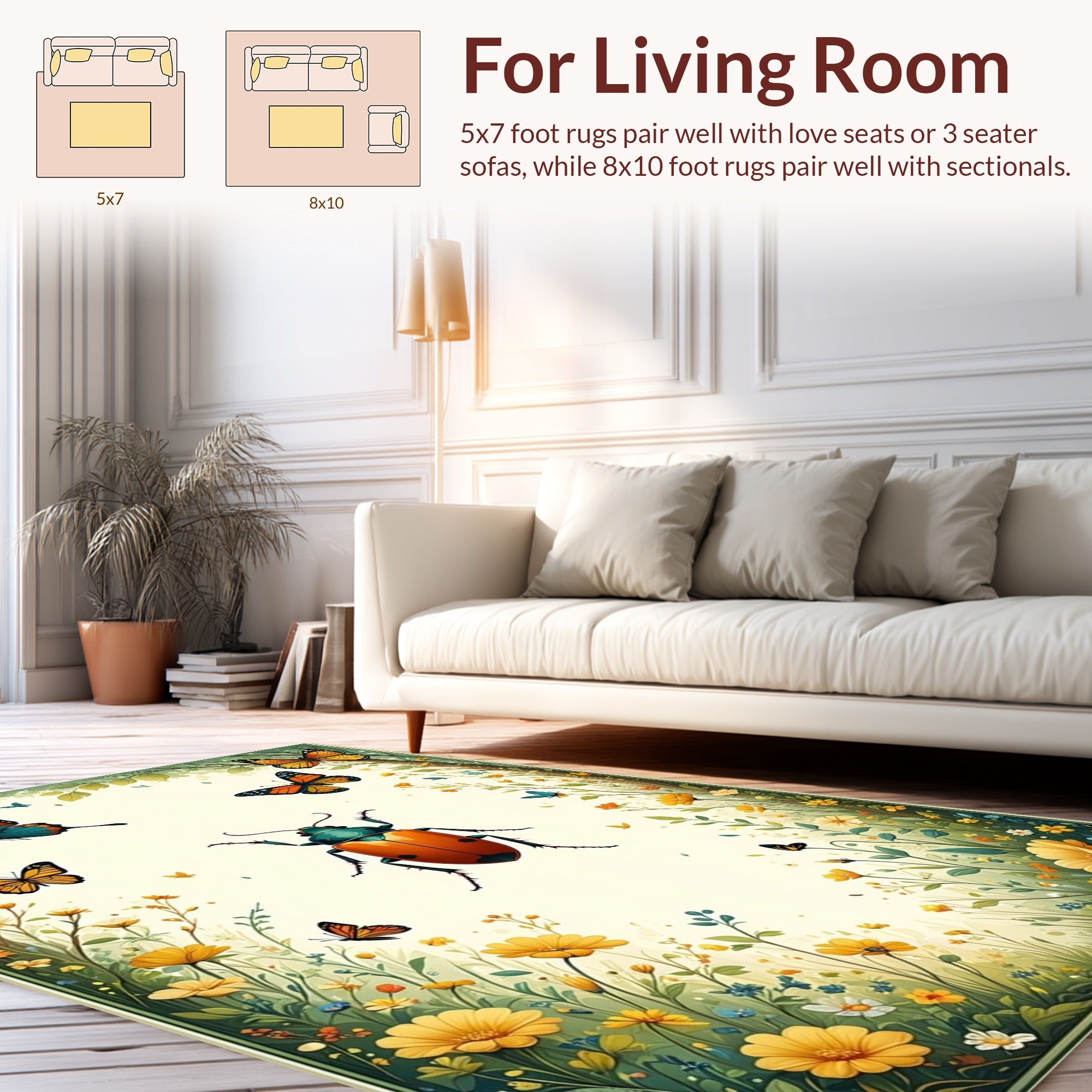 Whimsical Garden Bug Butterfly Pattern Rug