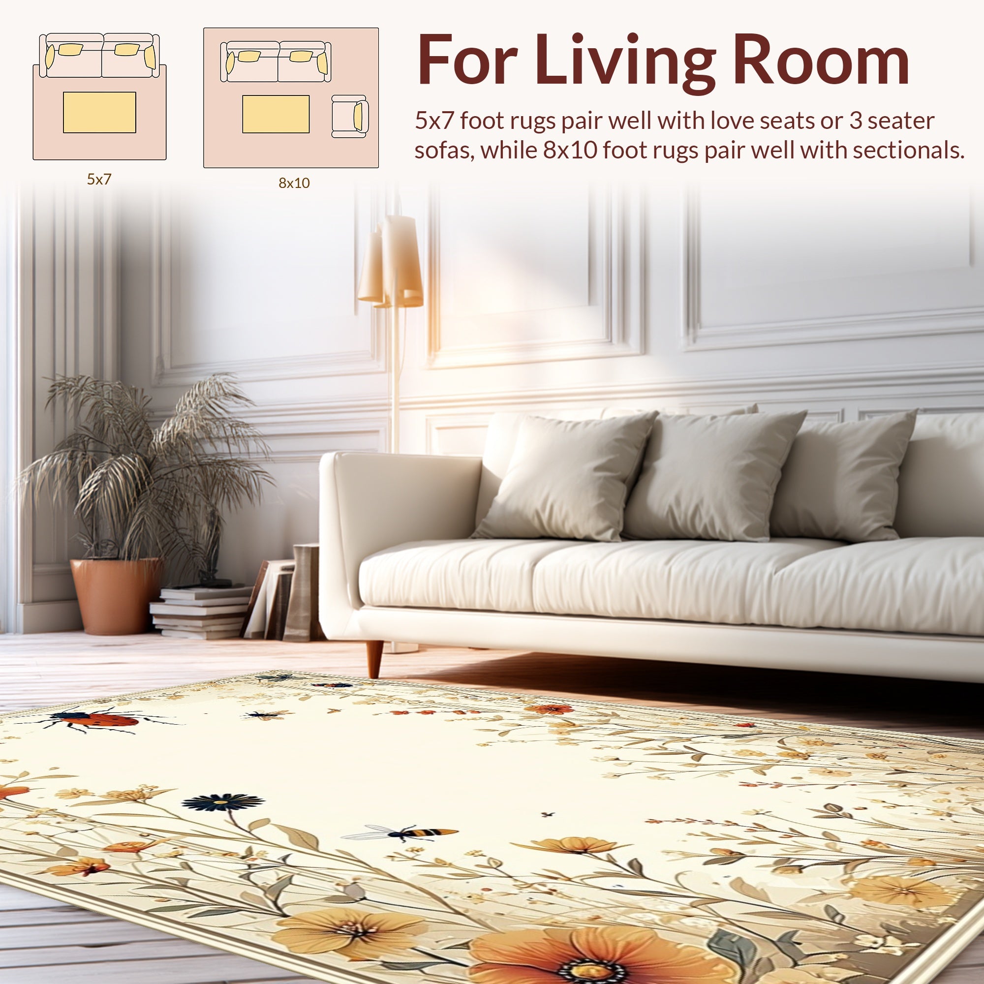 Enchanting Insect Floral Whimsical Design Rug