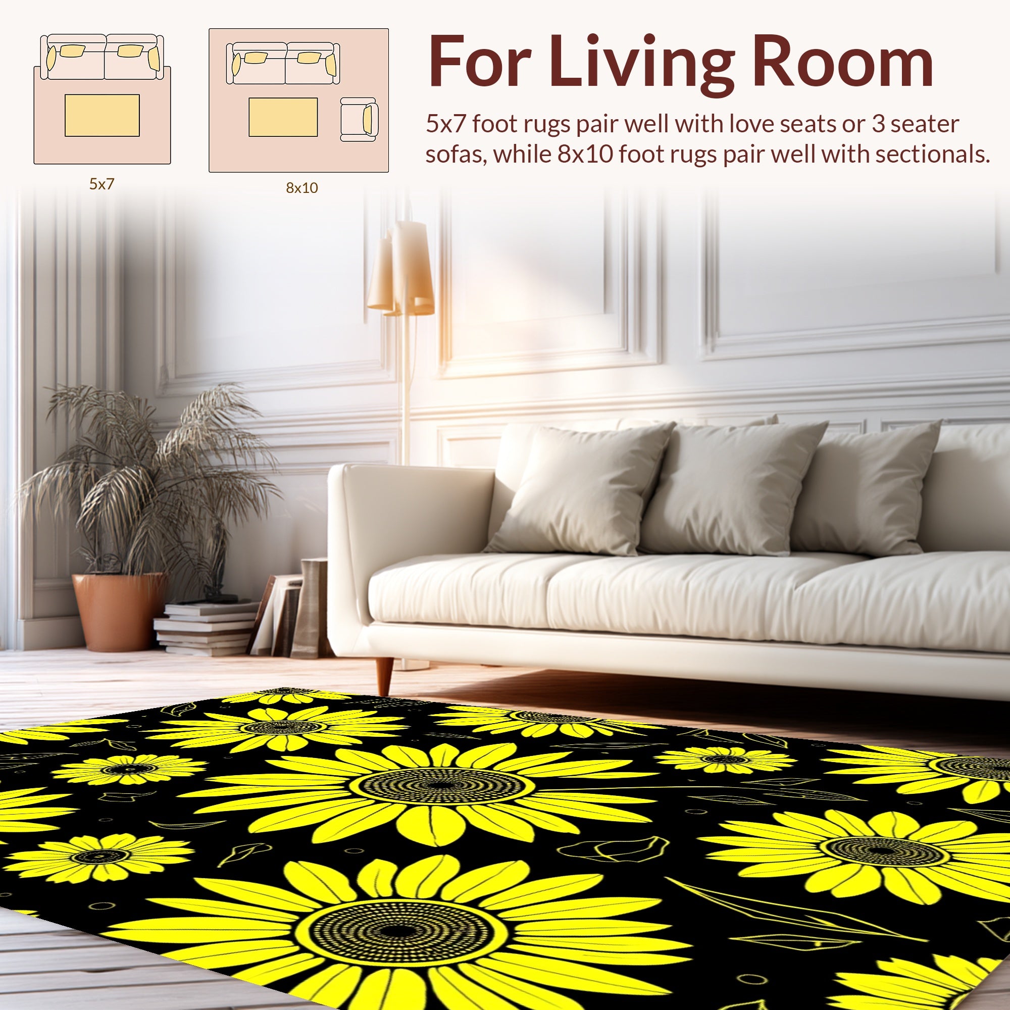 Bold Yellow Sunflower Patterned Design Rug