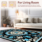 Black Cream Aqua Floral Mandala Pattern Rug