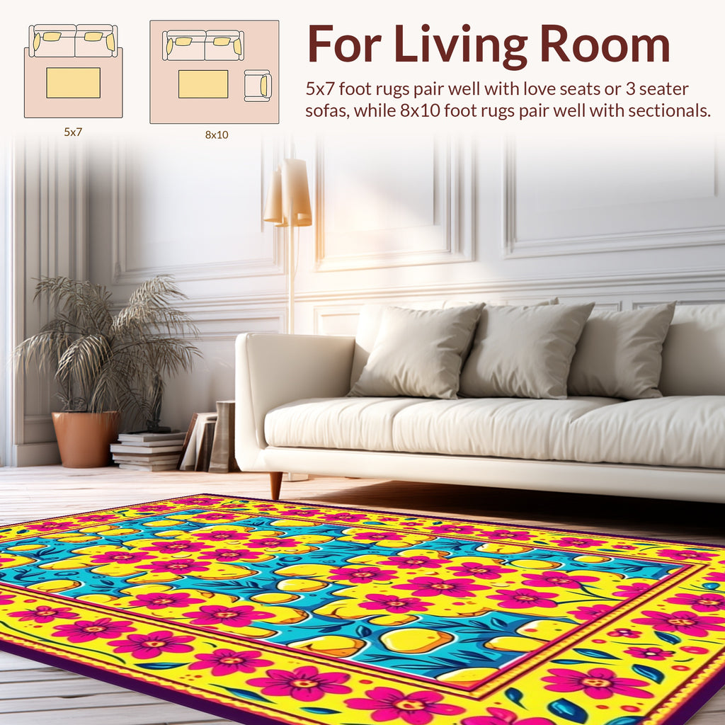 Vibrant Floral And Stone Pattern Rug