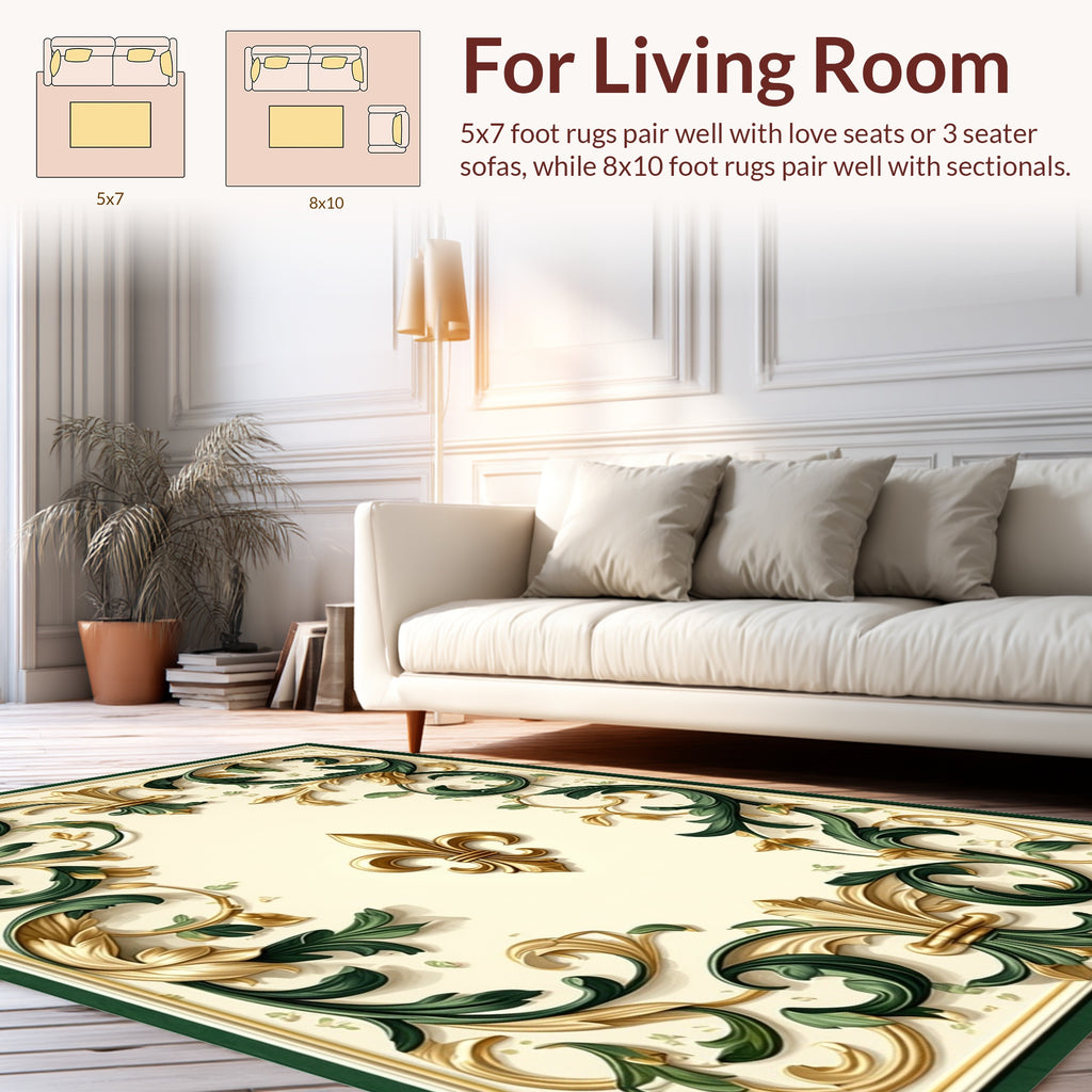 Regal Gold Green Fleur-de-lis Design Rug