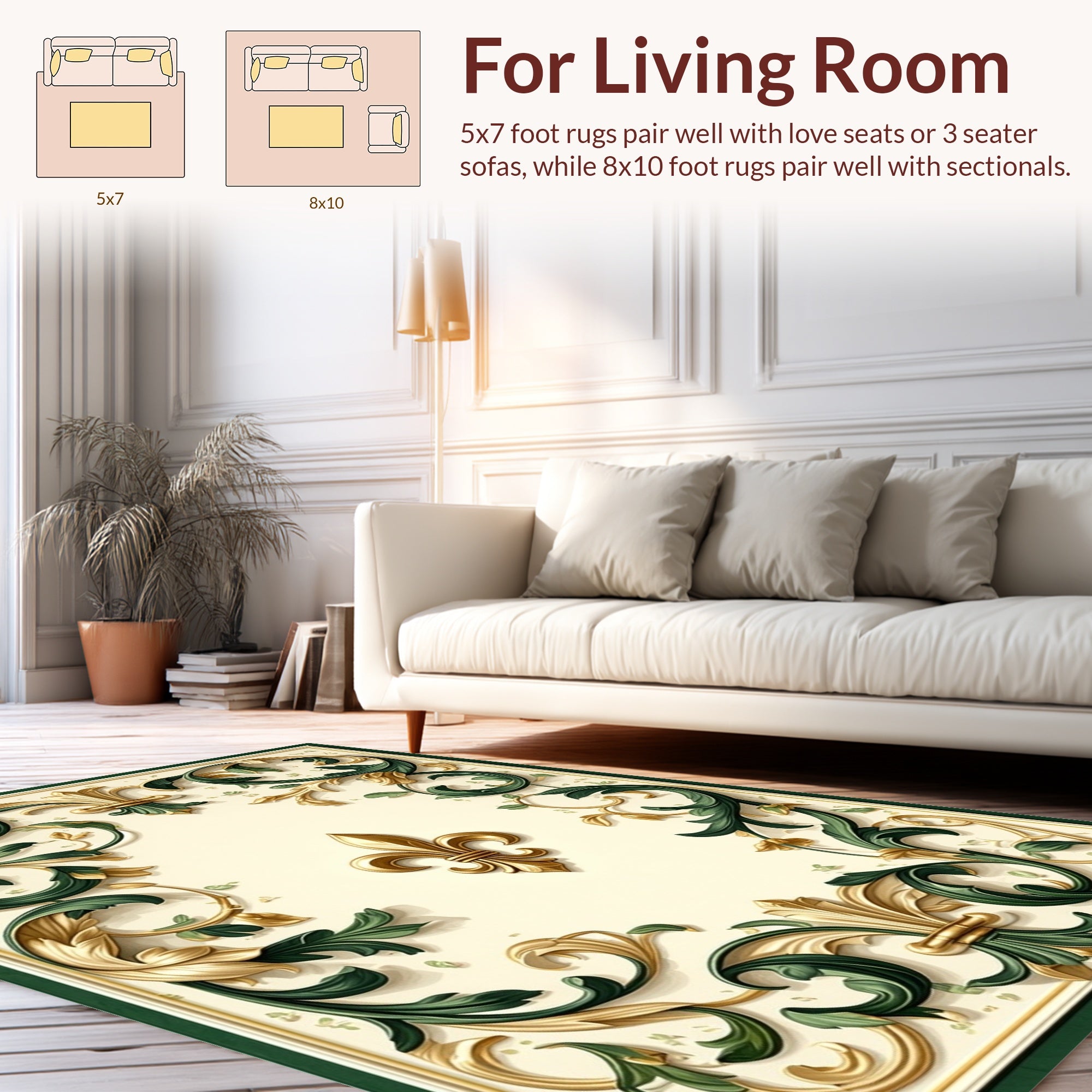 Regal Gold Green Fleur-de-lis Design Rug