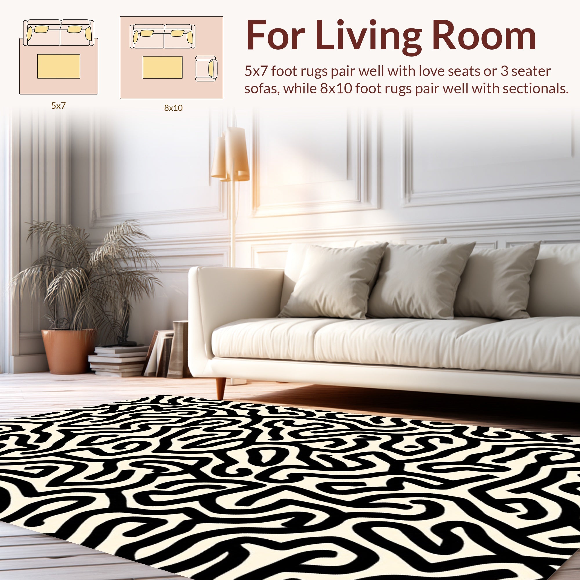 Abstract Black White Maze Pattern Rug