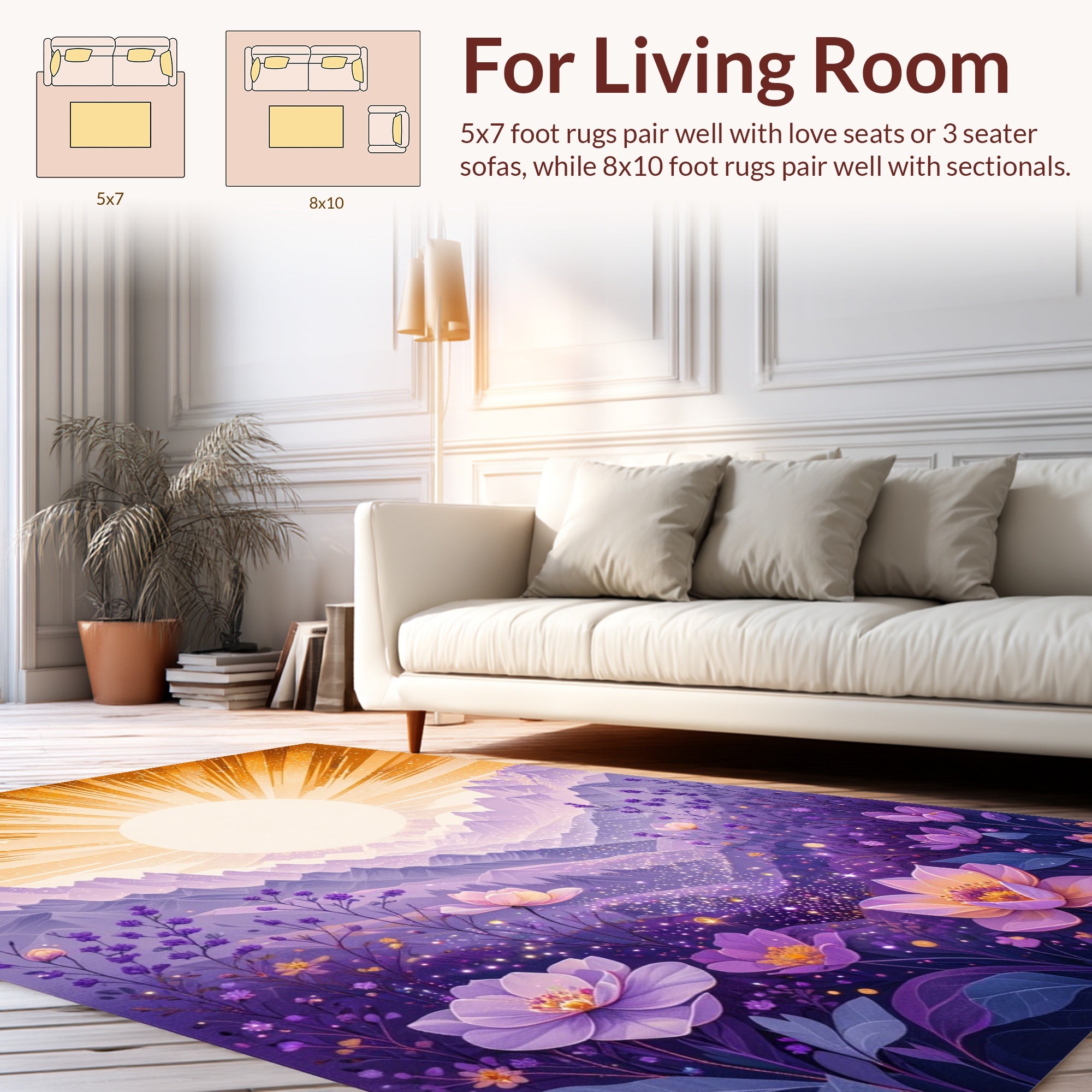 Enchanting Floral Mountainscape With Sun Rug