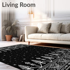 Black White Folk Art Snowflakes Rug