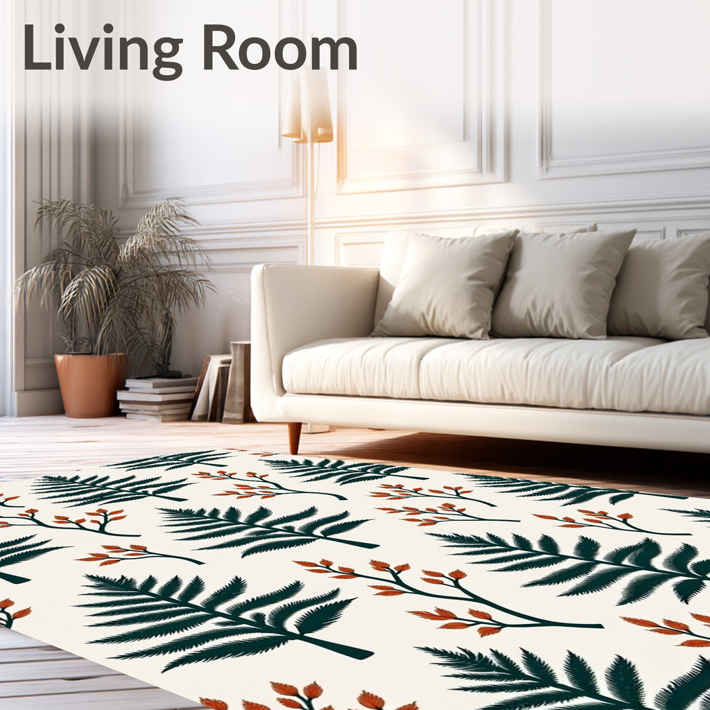 Forest Green Fern Branches Rug