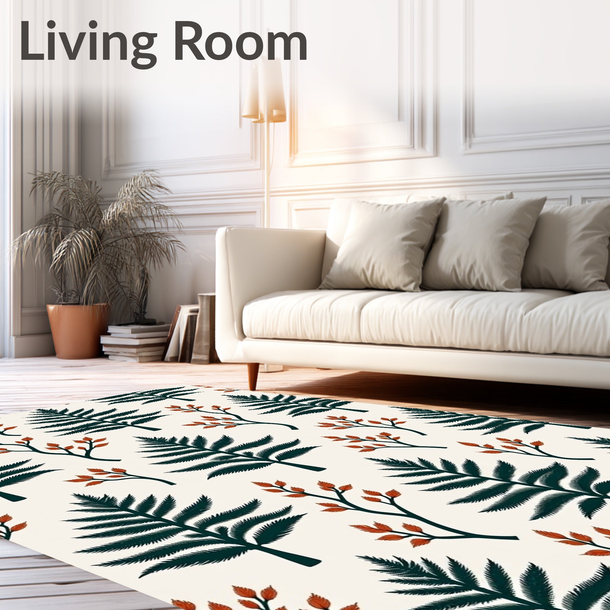 Forest Green Fern Branches Rug