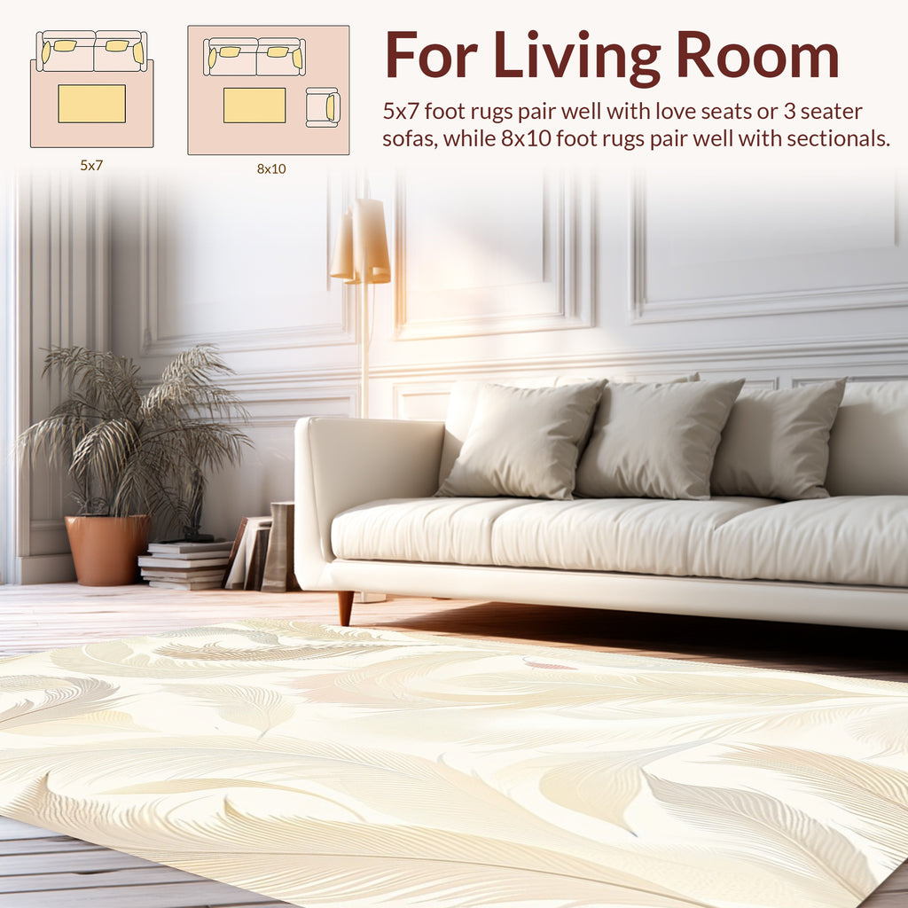 Ethereal Feather Pattern with Golden Hues Rug