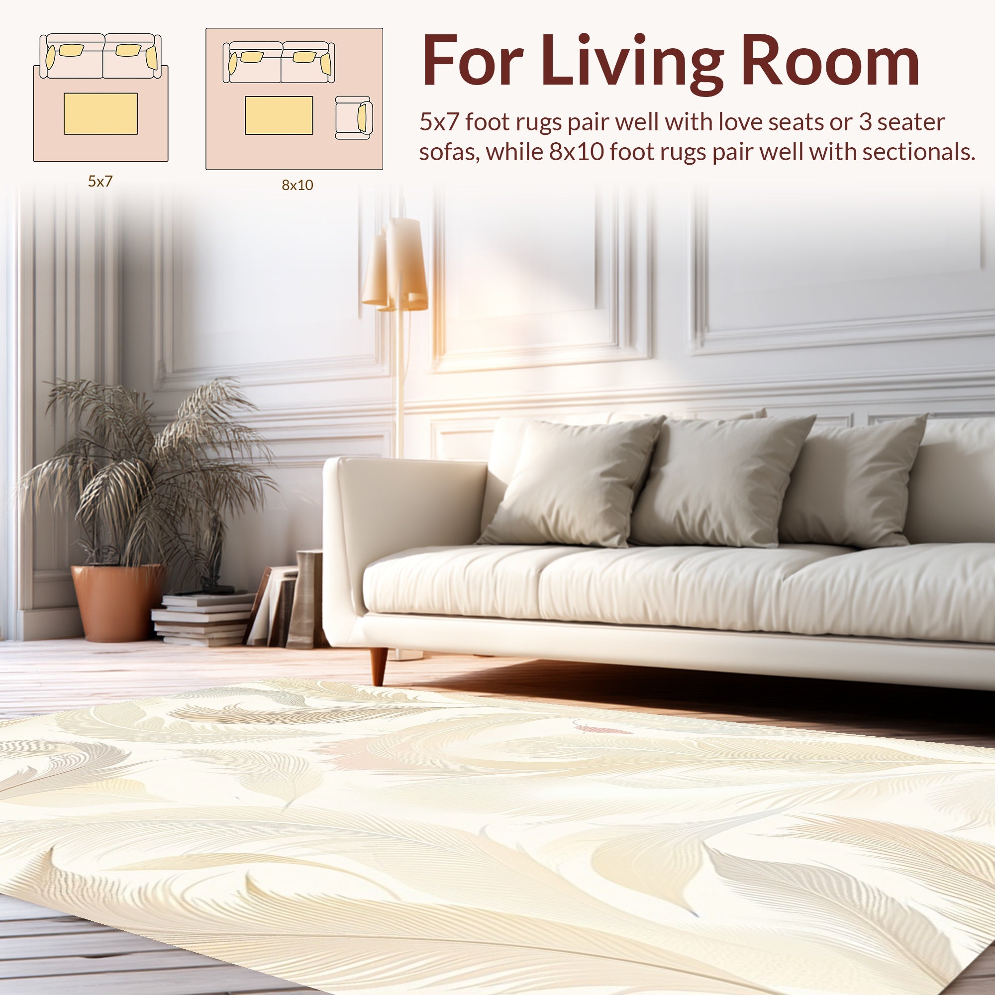 Ethereal Feather Pattern with Golden Hues Rug