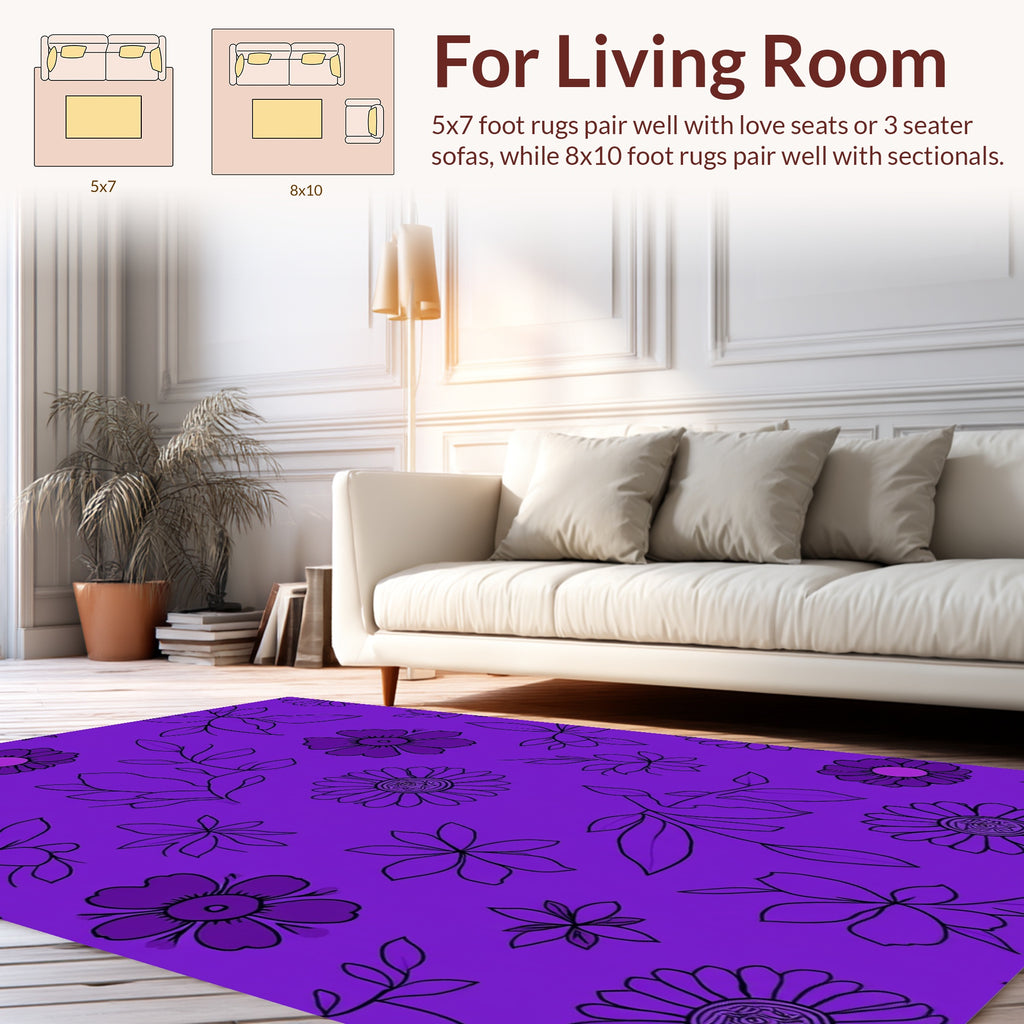 Purple Floral Outline Pattern Rug