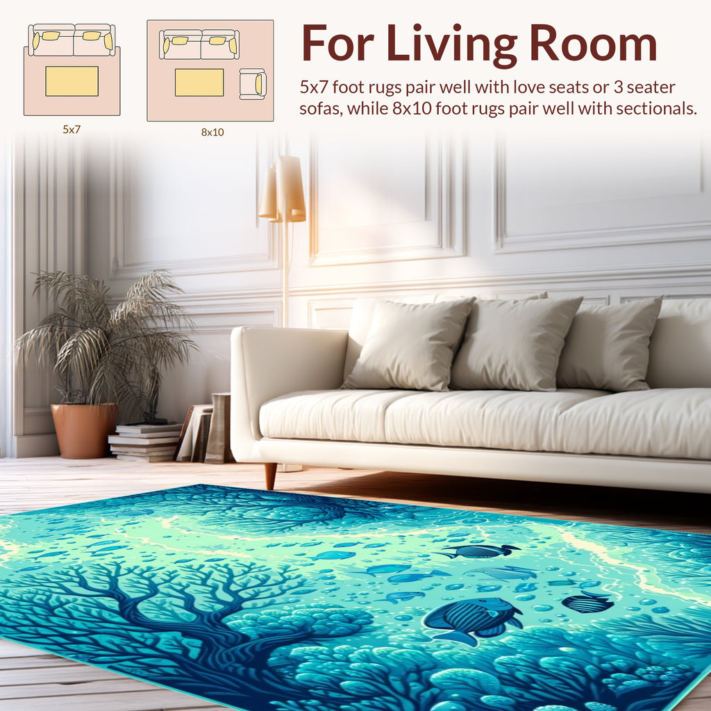 Ocean Underwater Coral Fish Scene Rug