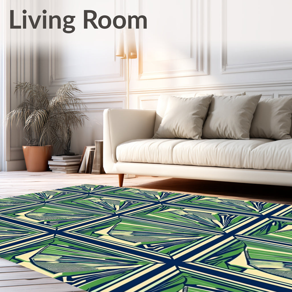 Green Blue Fan Medallion Geometric Rug