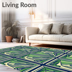 Green Blue Fan Medallion Geometric Rug
