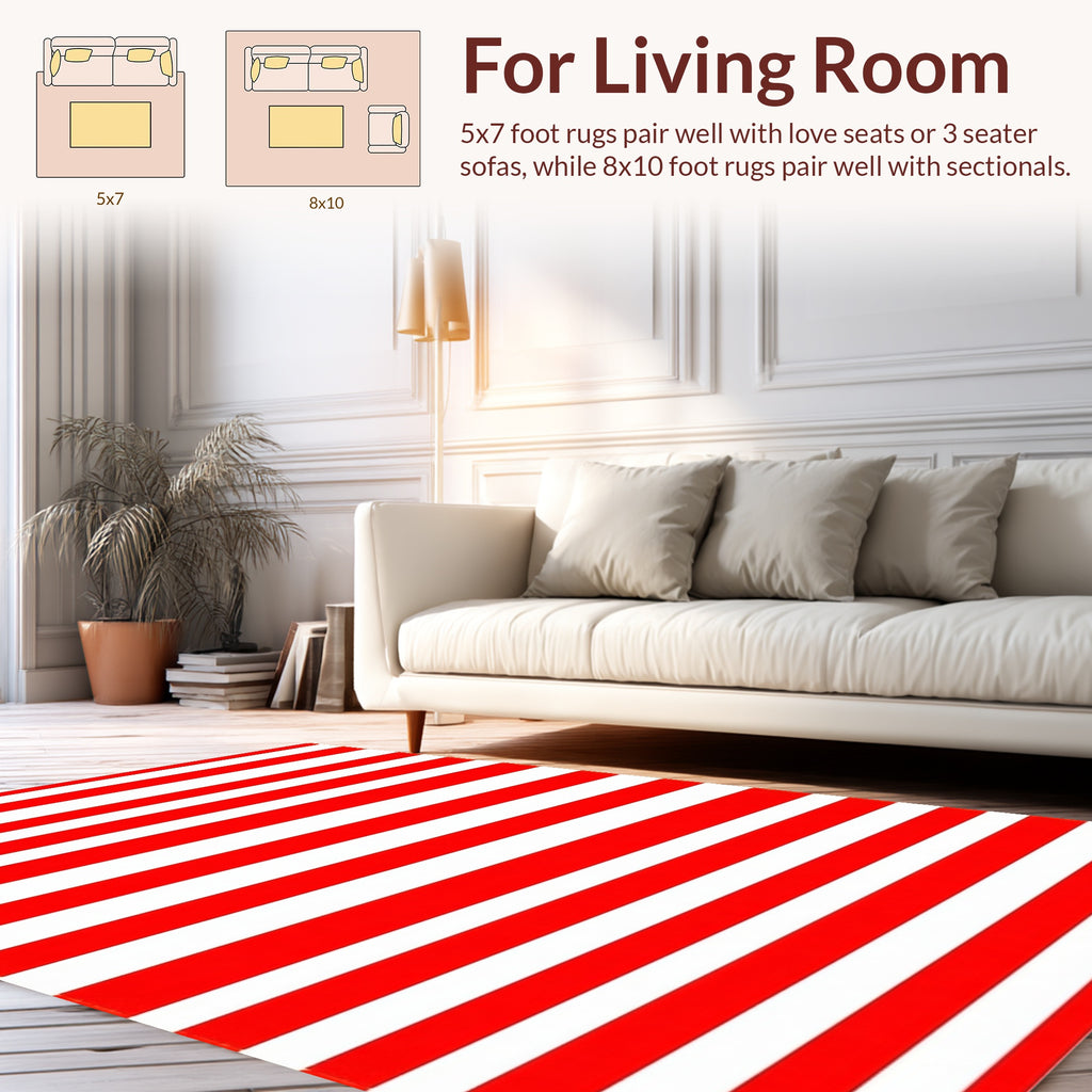 Bold Red White Stripe Pattern Rug