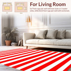 Bold Red White Stripe Pattern Rug