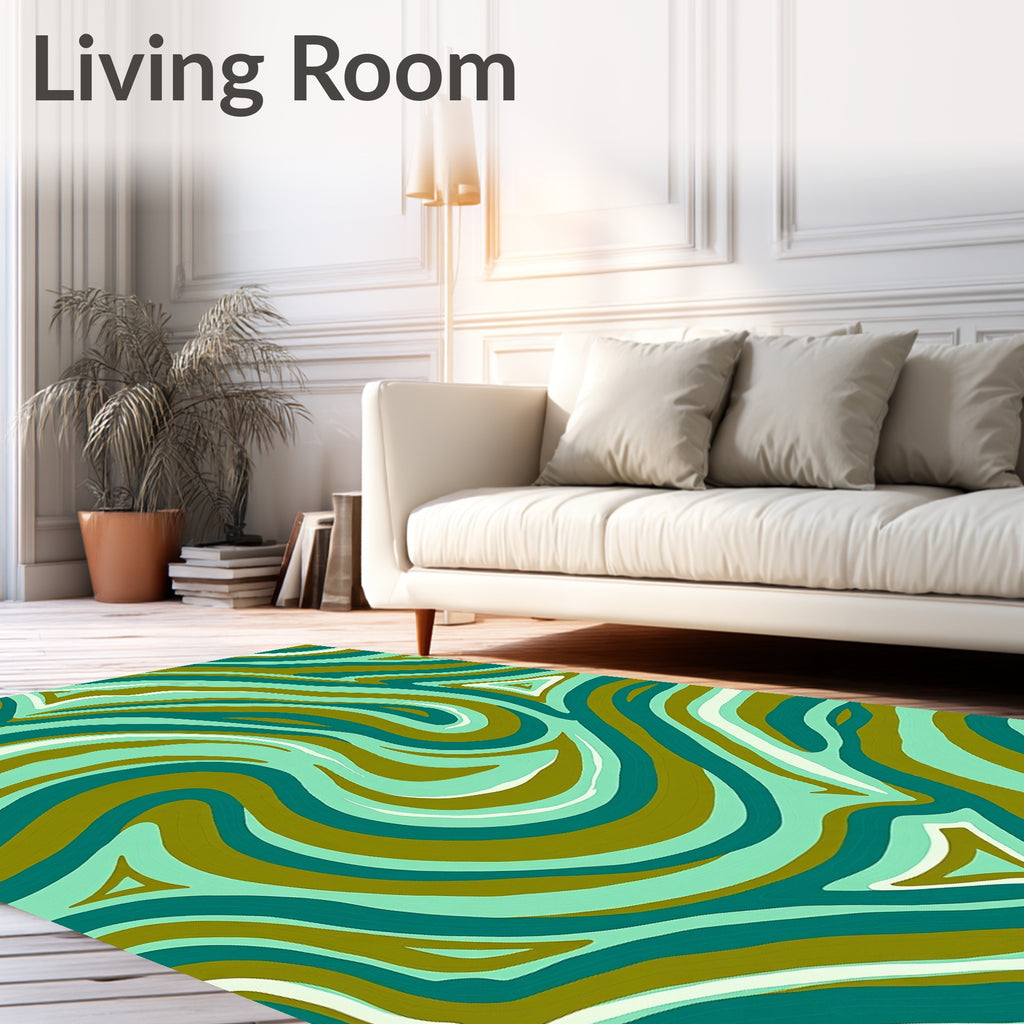 Aqua And Olive Swirling Lines Rug