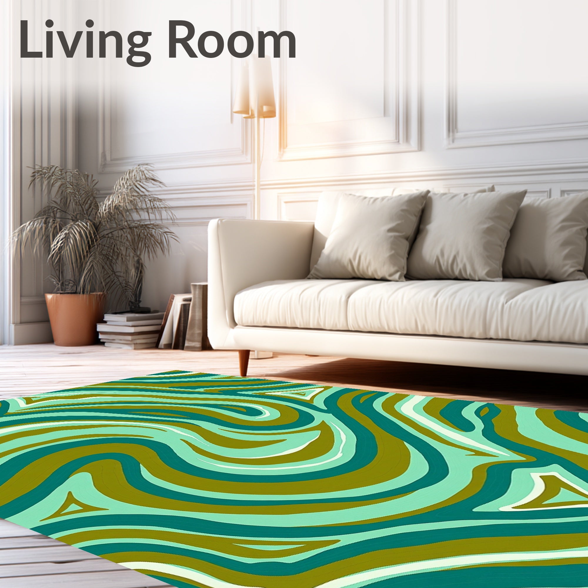 Aqua And Olive Swirling Lines Rug