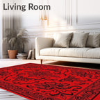 Bold Red Floral Medallion Border Rug
