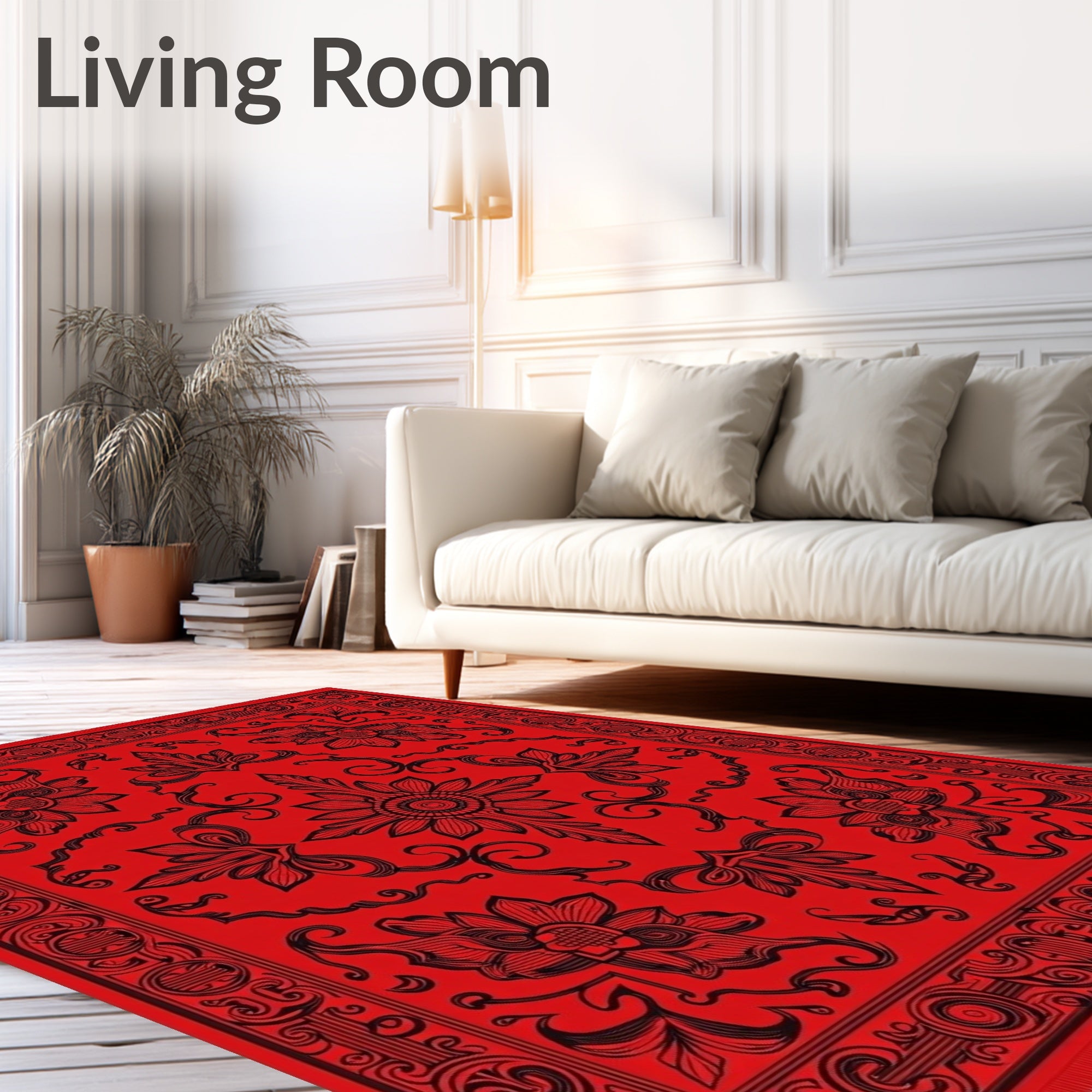 Bold Red Floral Medallion Border Rug