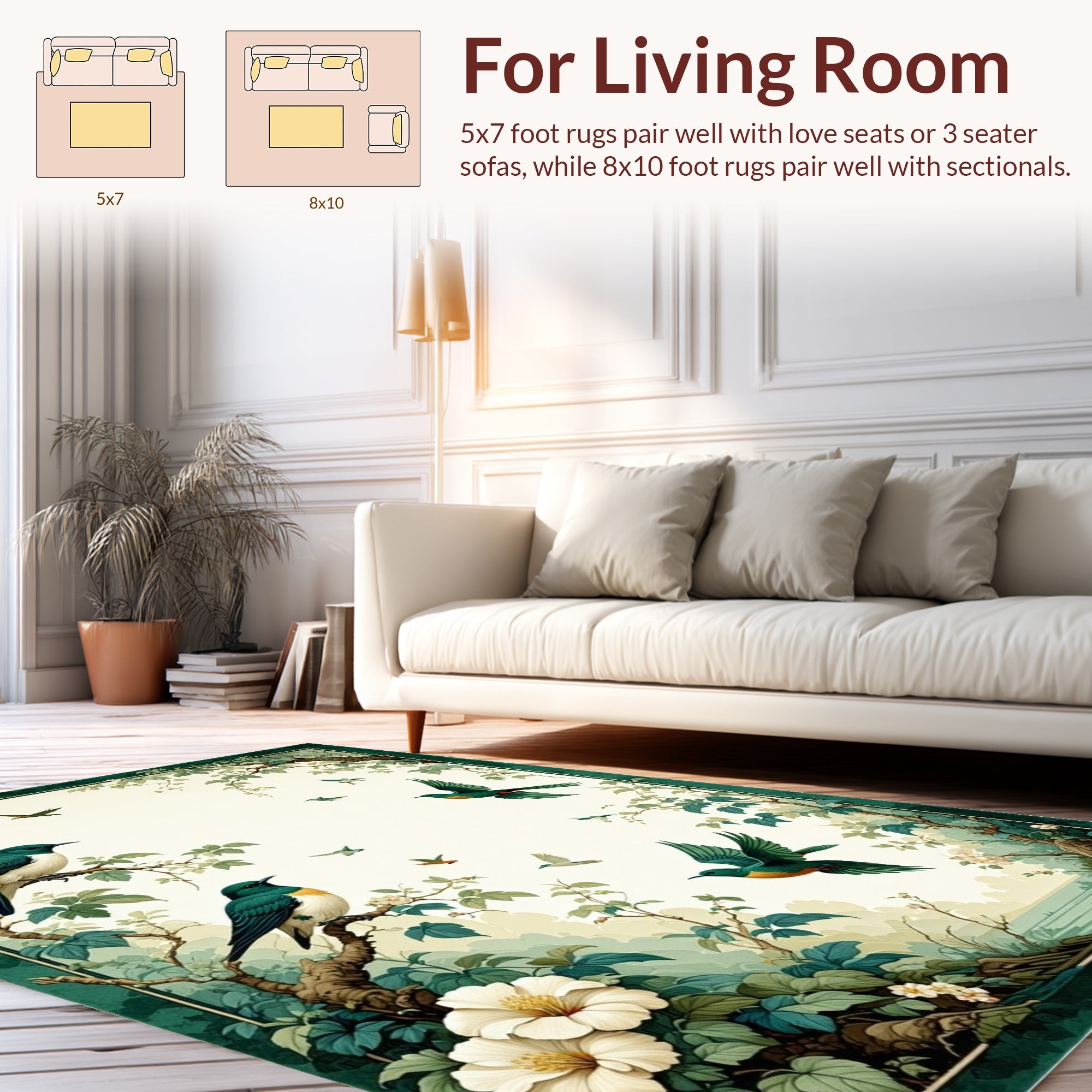 Serene Birds and Blossoms Nature Design Rug