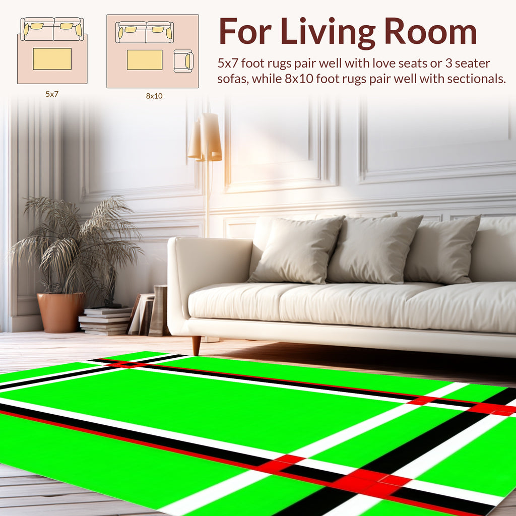 Bold Green Red Black Grid Pattern Rug