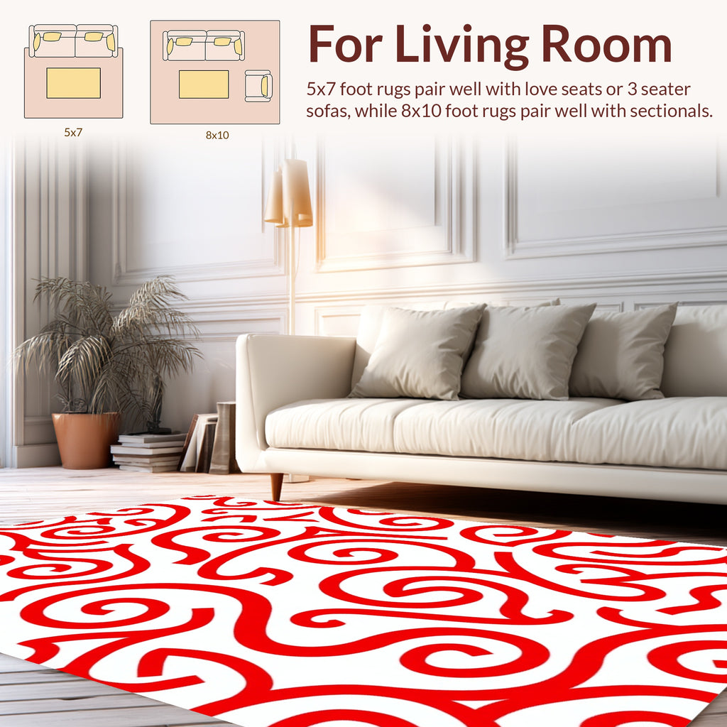Bold Red Swirl Pattern Rug